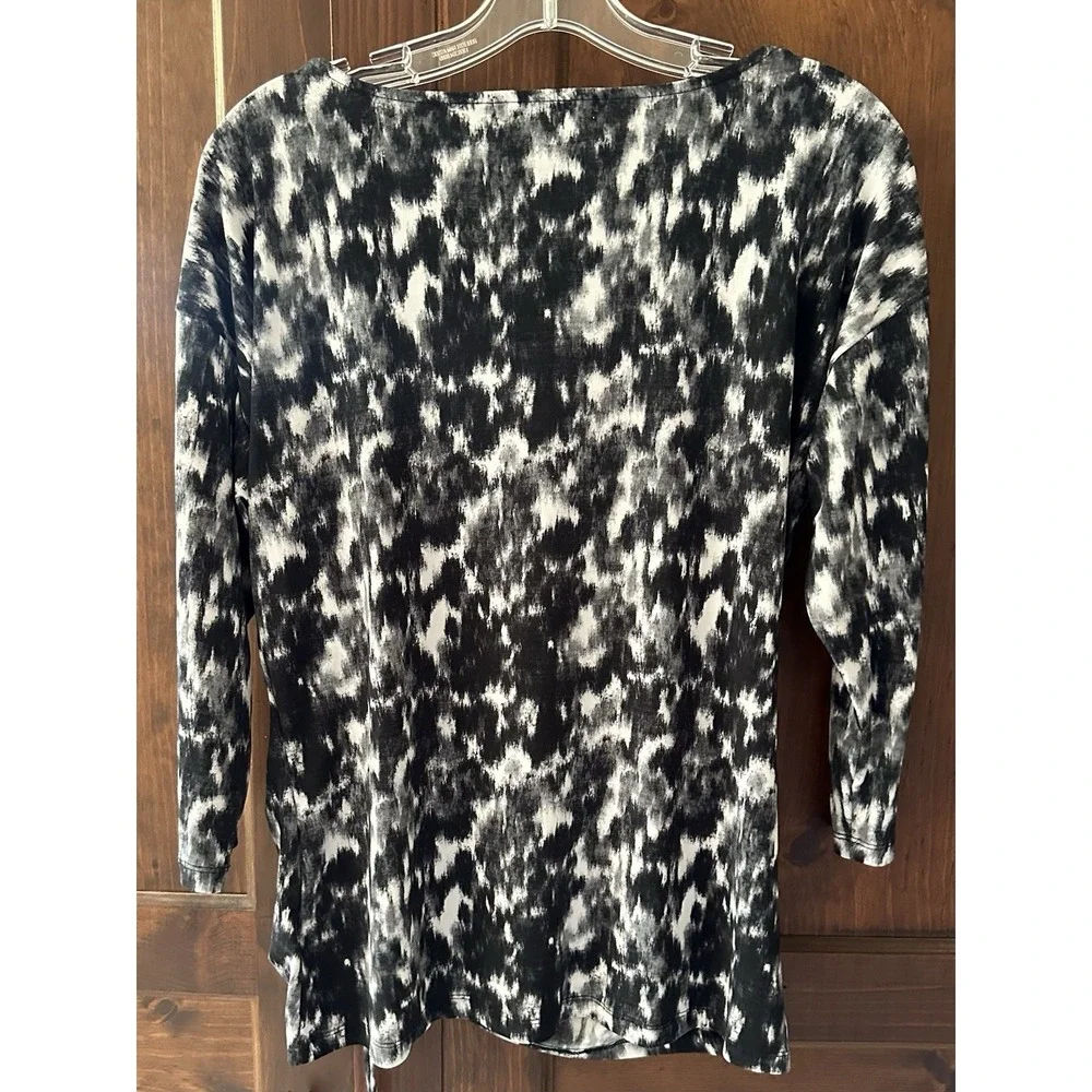 Michael‎ Kors Black & White Patterned Women's Ruched Side Blouse Large